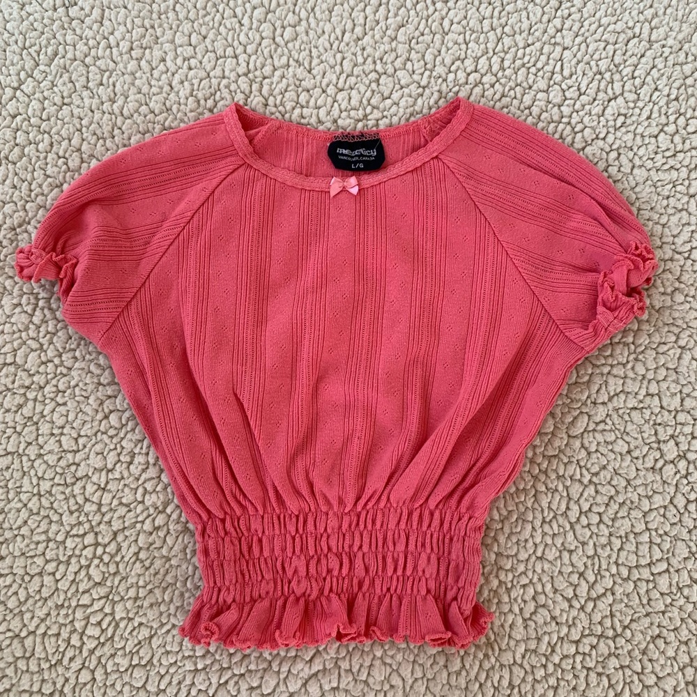 Vintage Mercury Pink Pointelle Cropped Baby Tee Size L Girls